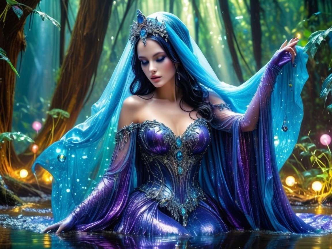 Mystical Figure in Forest with Ethereal Beauty