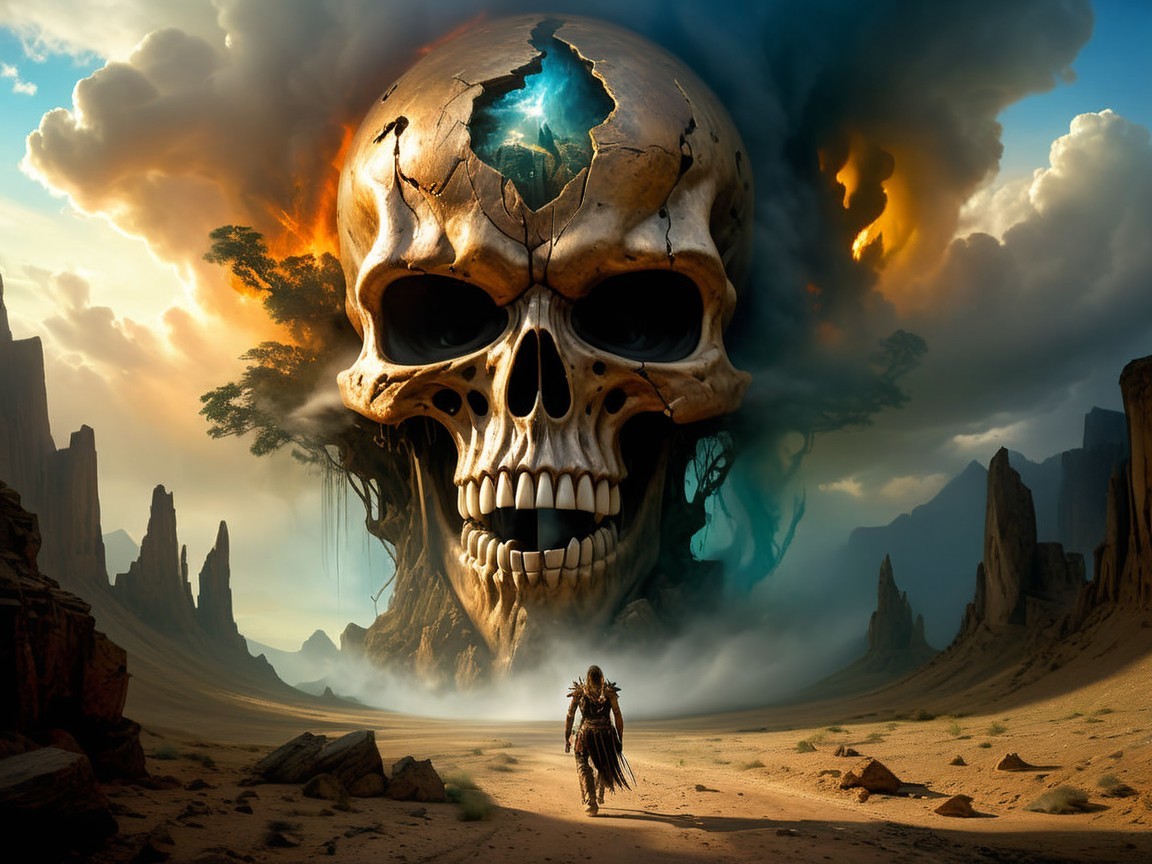 Desert Landscape with Colossal Skull and Figure