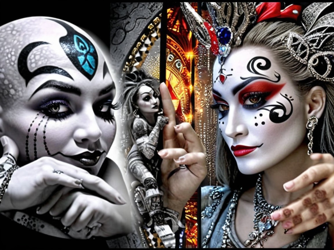 Montage of Three Artistic Portraits with Face Painting