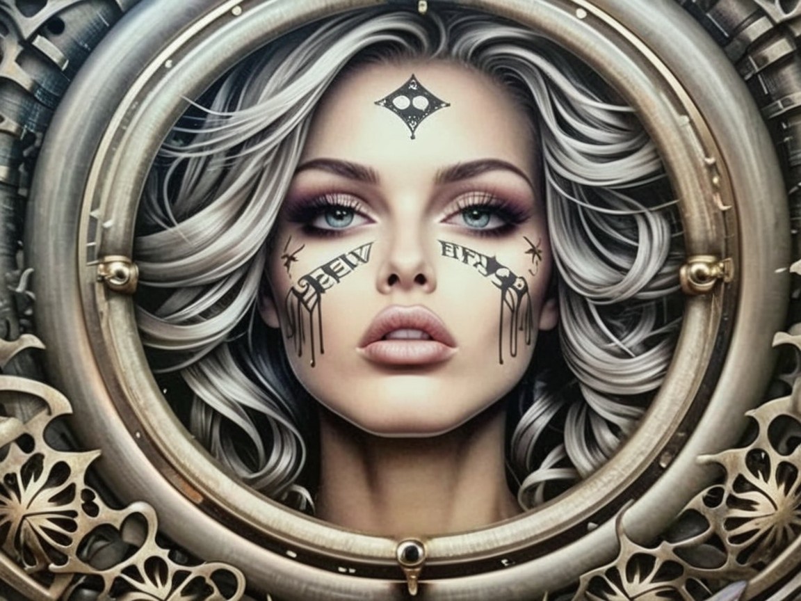 Portrait of a Woman with Silver Hair and Tattoos