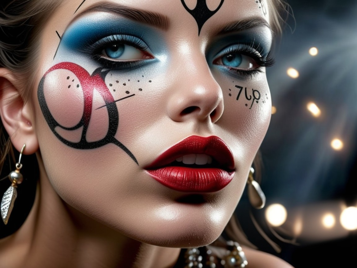 Close-Up Portrait of a Woman with Bold Makeup