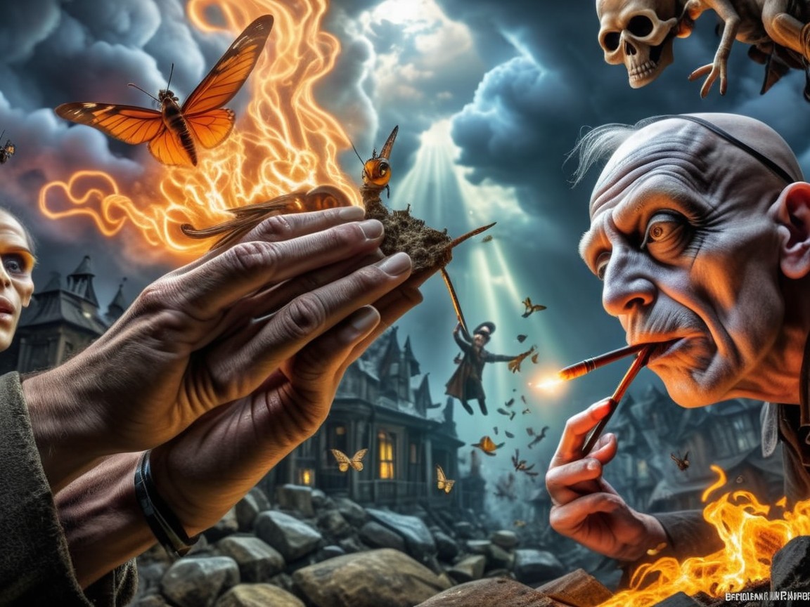 Mysterious Figure with Glowing Object in Dark Fantasy Scene