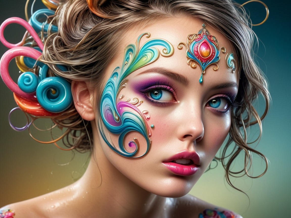 Portrait of a Woman with Intricate Face Art and Hair