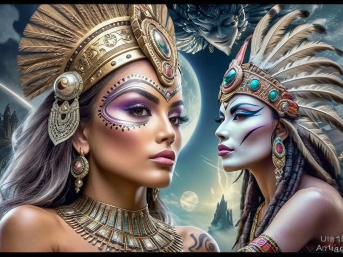 Cultural-Inspired Headpieces and Ethereal Landscape