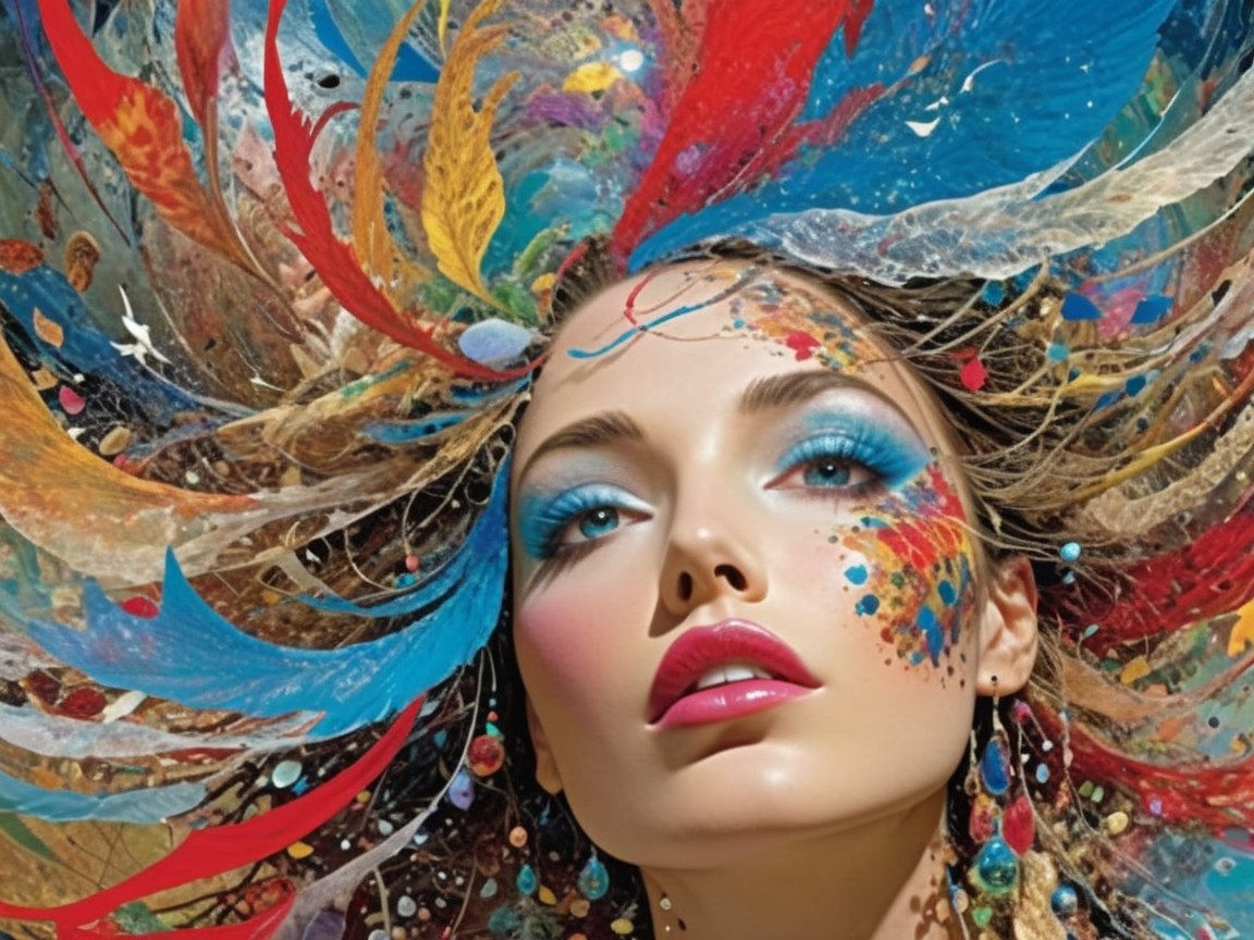 Portrait of a woman with vibrant artistic makeup