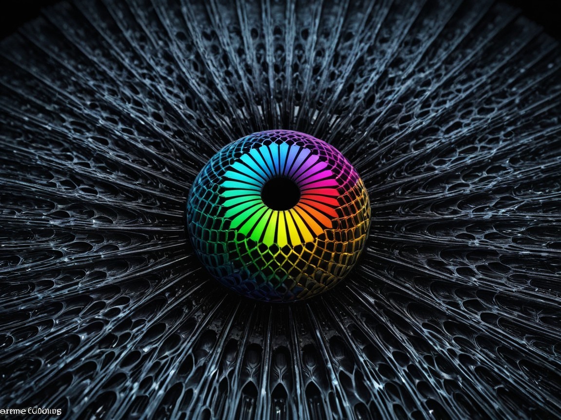 Vibrant Rainbow Sphere with Dark Radiating Structures