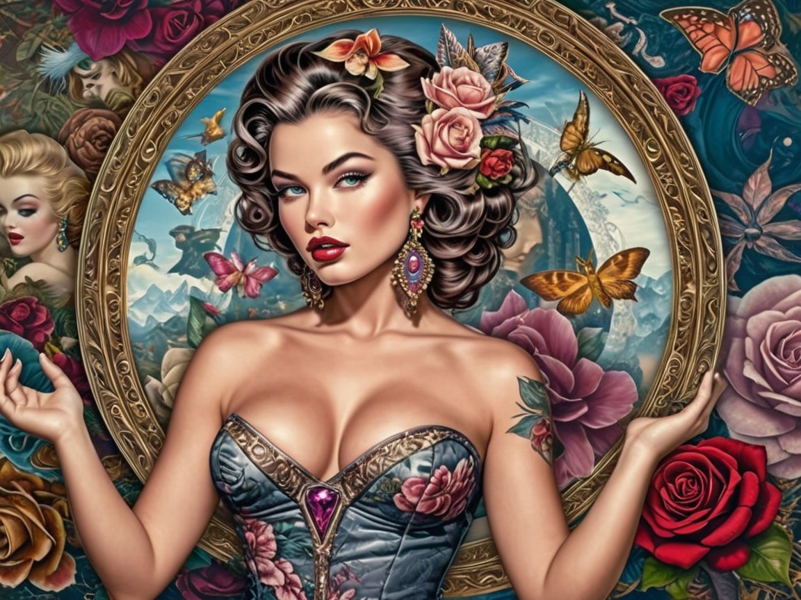 Elegant Woman in Floral Dress with Vibrant Background