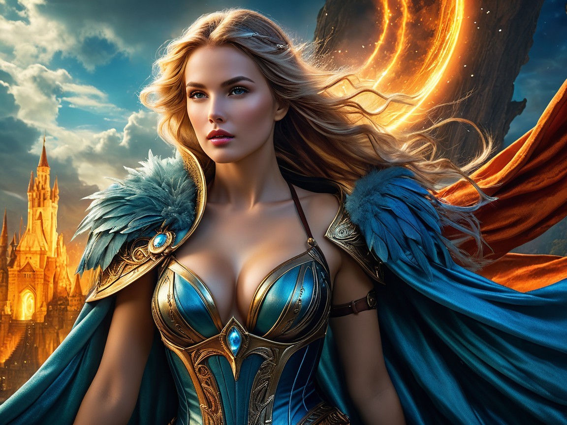 Fantasy Warrior in Intricate Armor with Castle Background