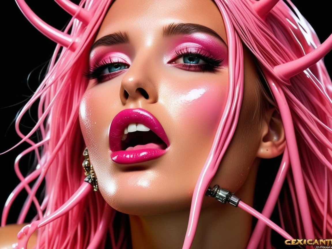 Portrait of a Woman with Pink Hair and Bold Makeup