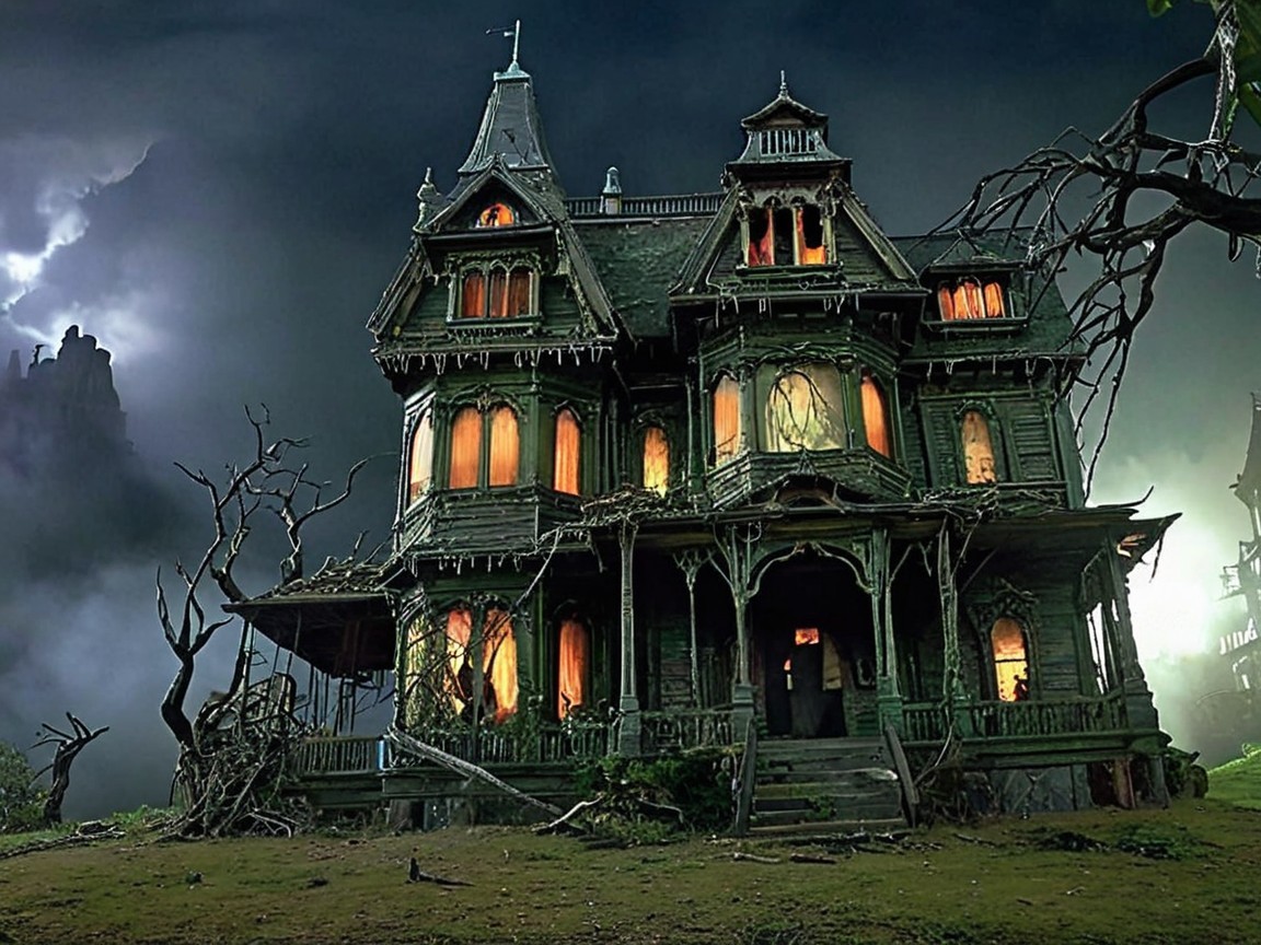 Haunted Victorian Mansion Under Stormy Skies
