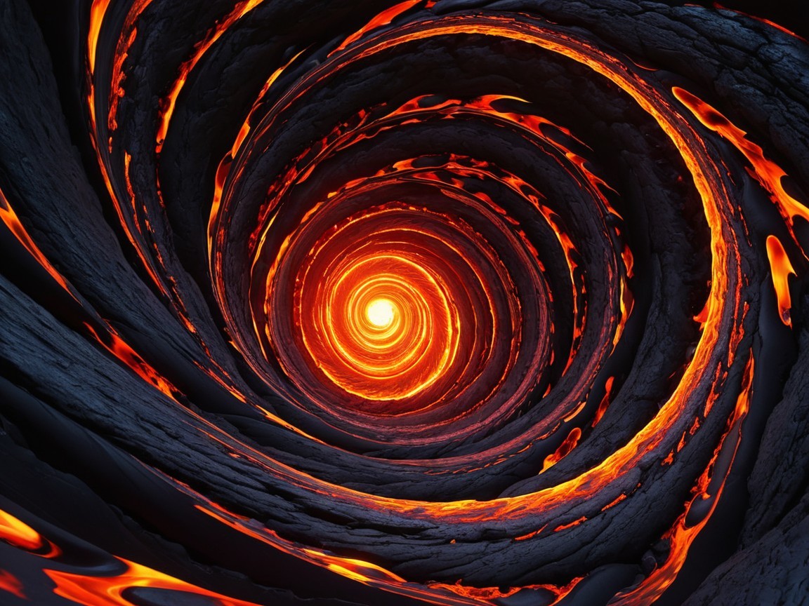 Spiral Lava Tunnel with Vibrant Orange and Yellow Hues