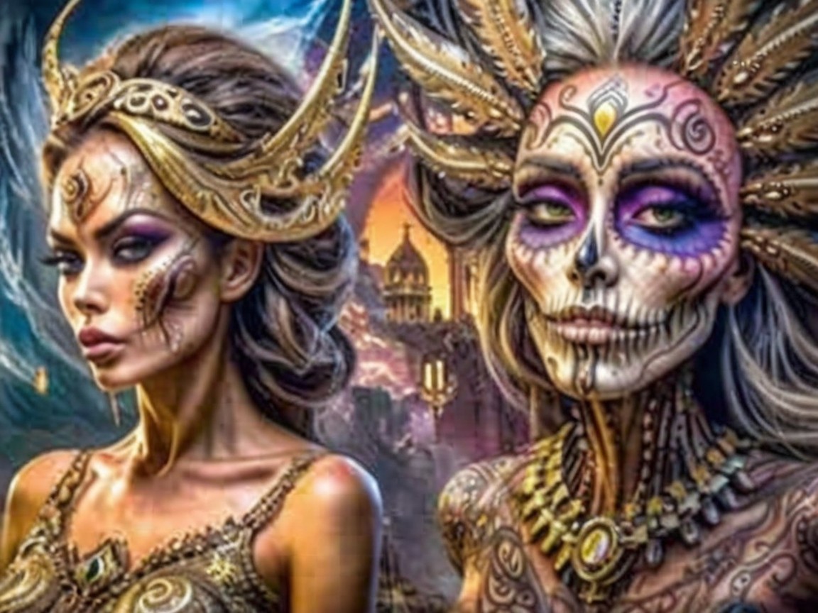 Women in Intricate Makeup and Elaborate Costumes