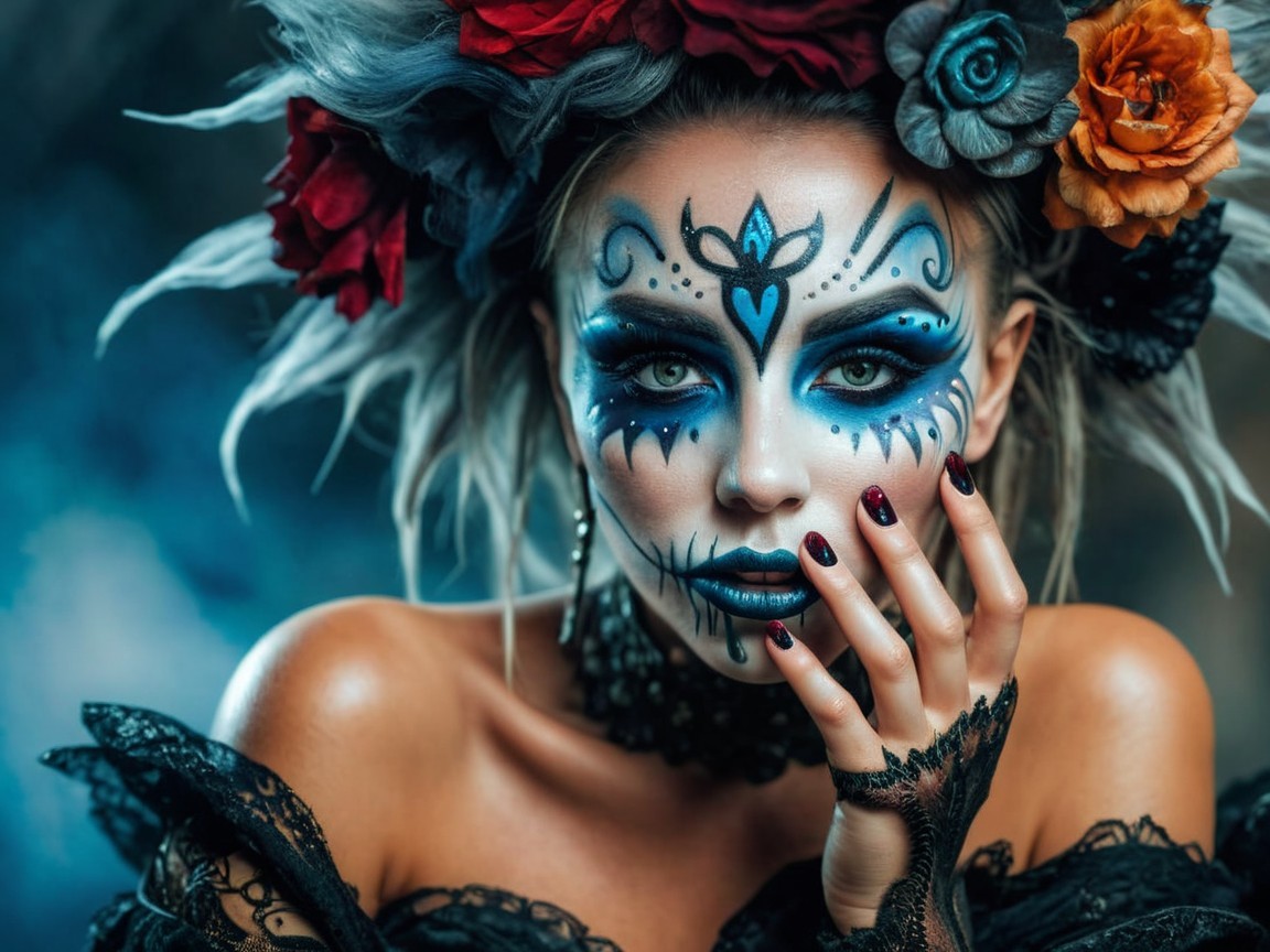 Portrait of a Woman with Día de los Muertos Face Paint