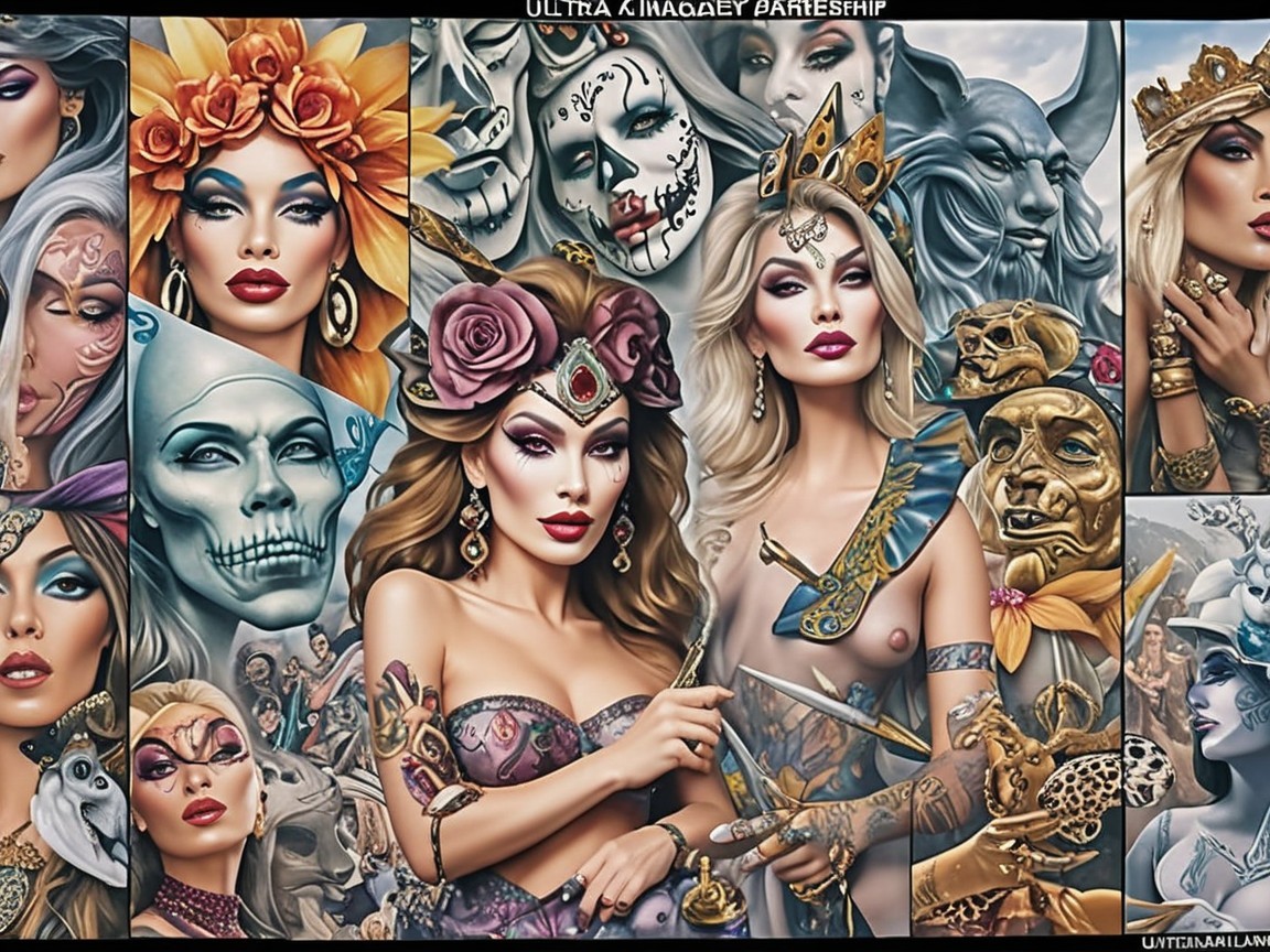Vibrant Collage of Characters with Intricate Costumes
