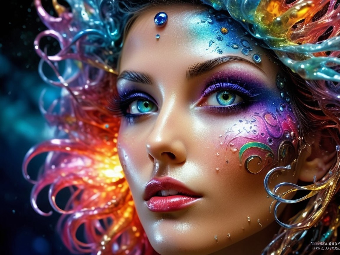 Close-up of woman with multicolored hair and face paint