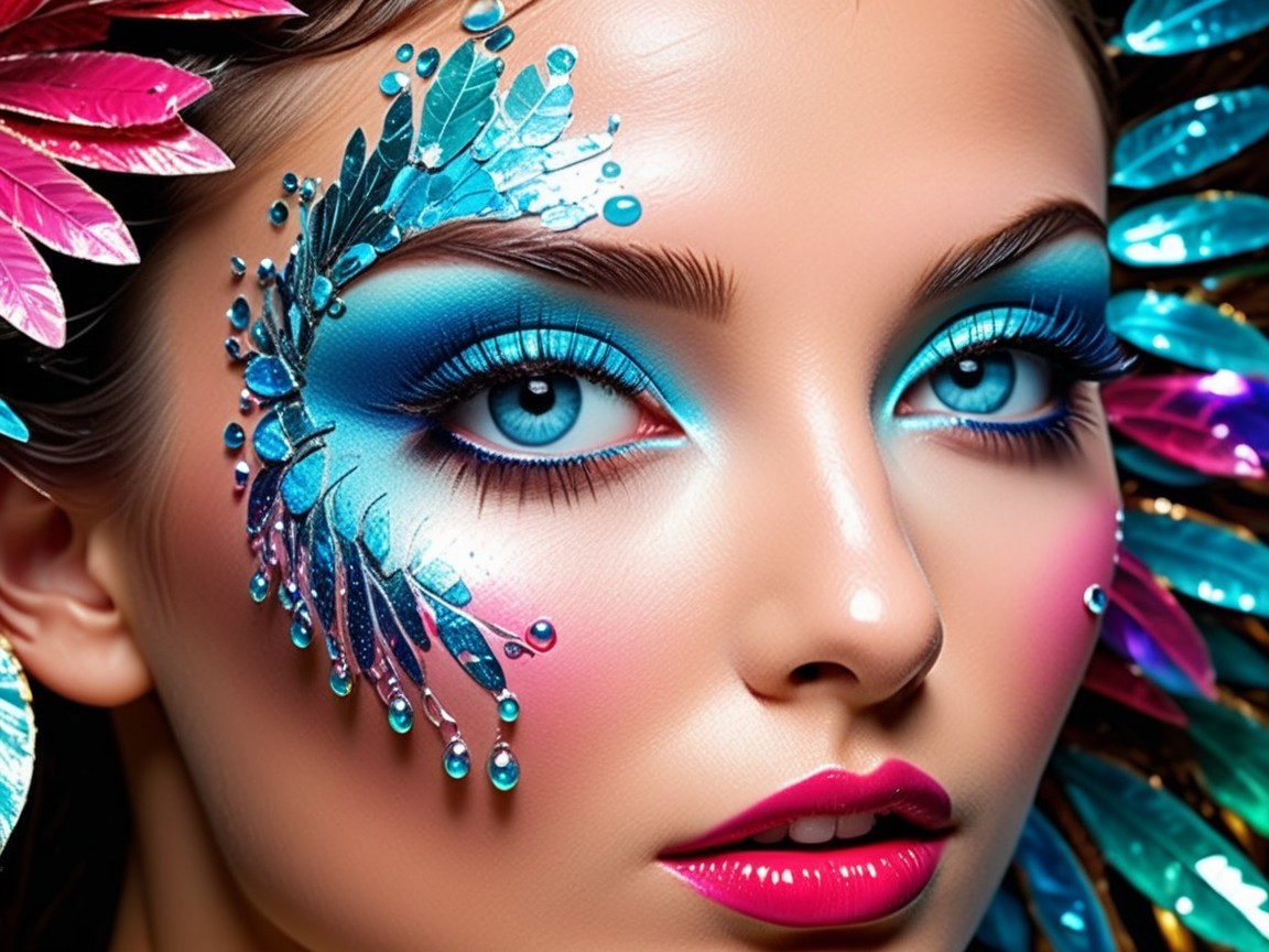 Close-Up Portrait of a Woman with Vibrant Makeup