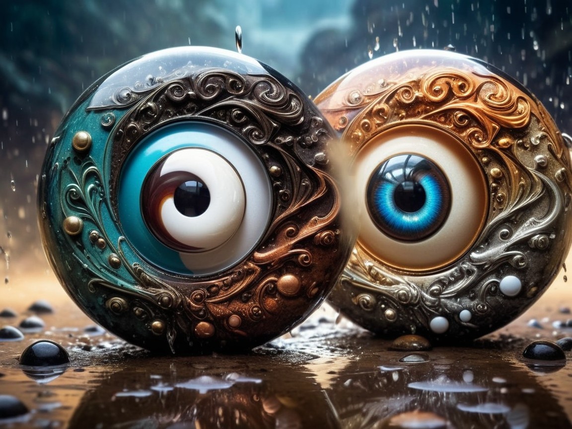 Ornate Spheres with Eyes in Natural Setting