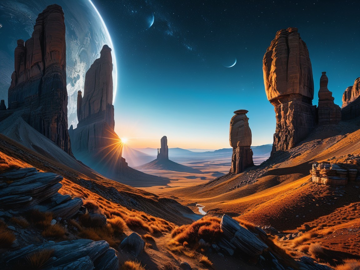 Extraterrestrial Landscape with Vibrant Rock Formations