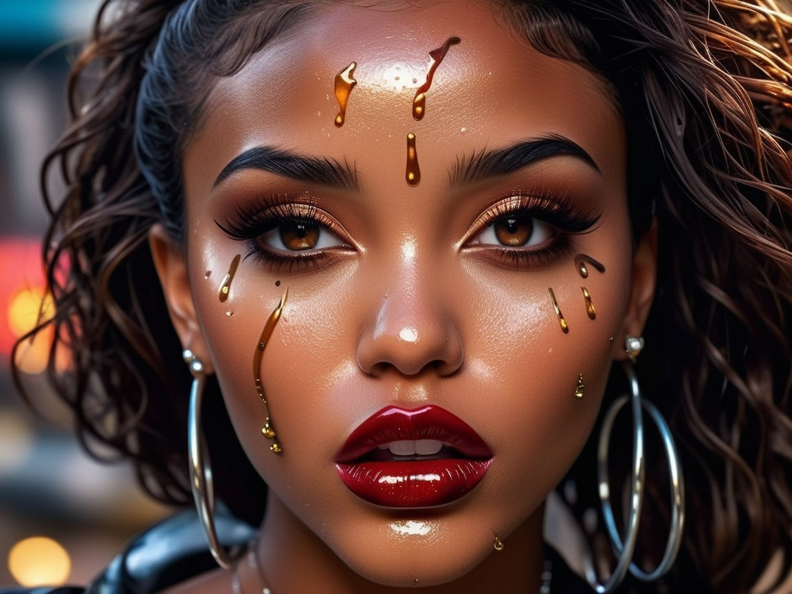 Portrait of a Woman with Radiant Skin and Bold Makeup