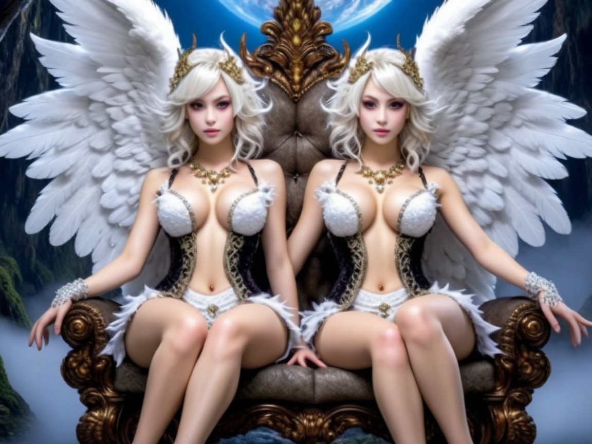 Ethereal Figures with Wings on Ornate Throne