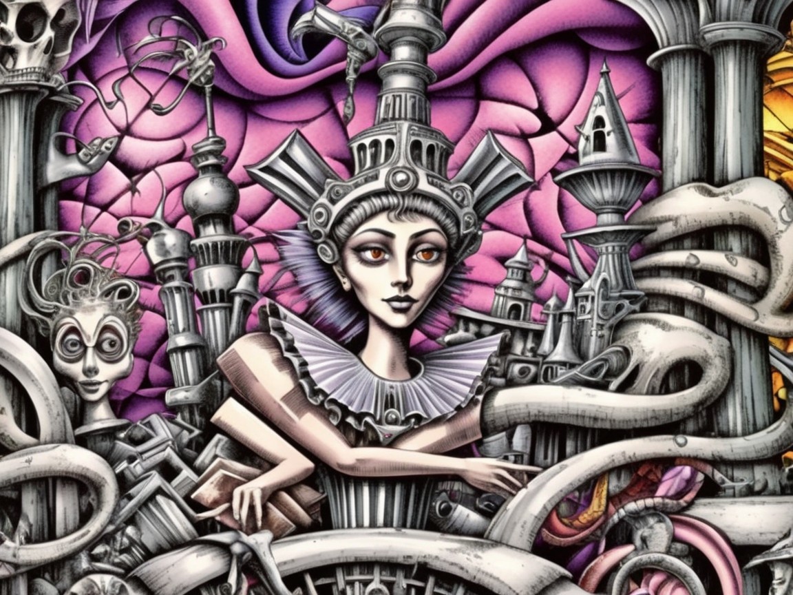 Stylized Female Figure in Steampunk Fantasy Artwork