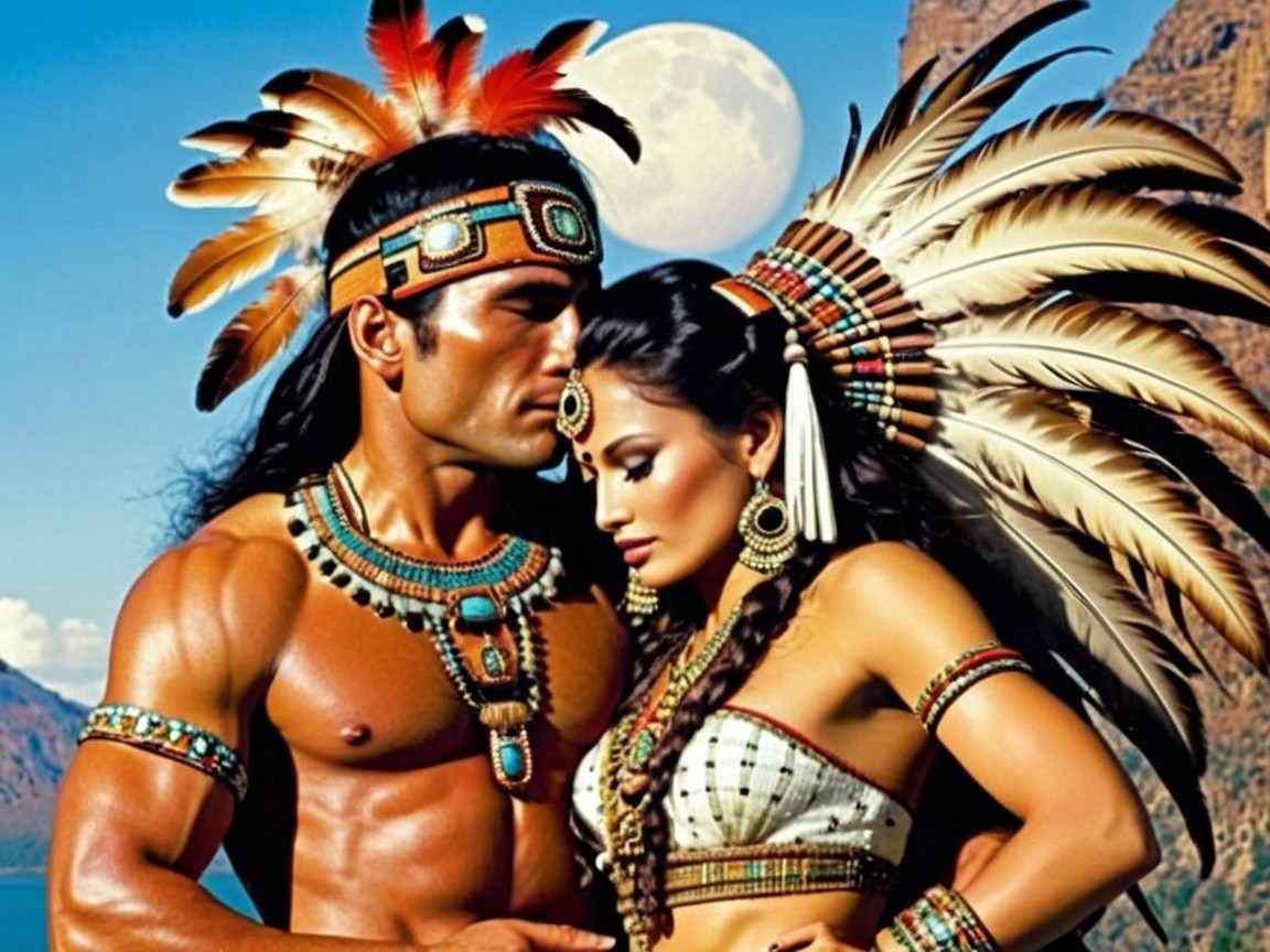 Couple in Traditional Attire Against Dramatic Landscape