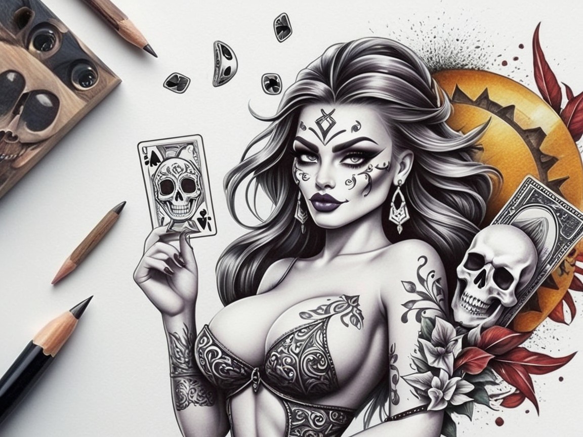 Intricate Gothic Illustration of a Woman with Card