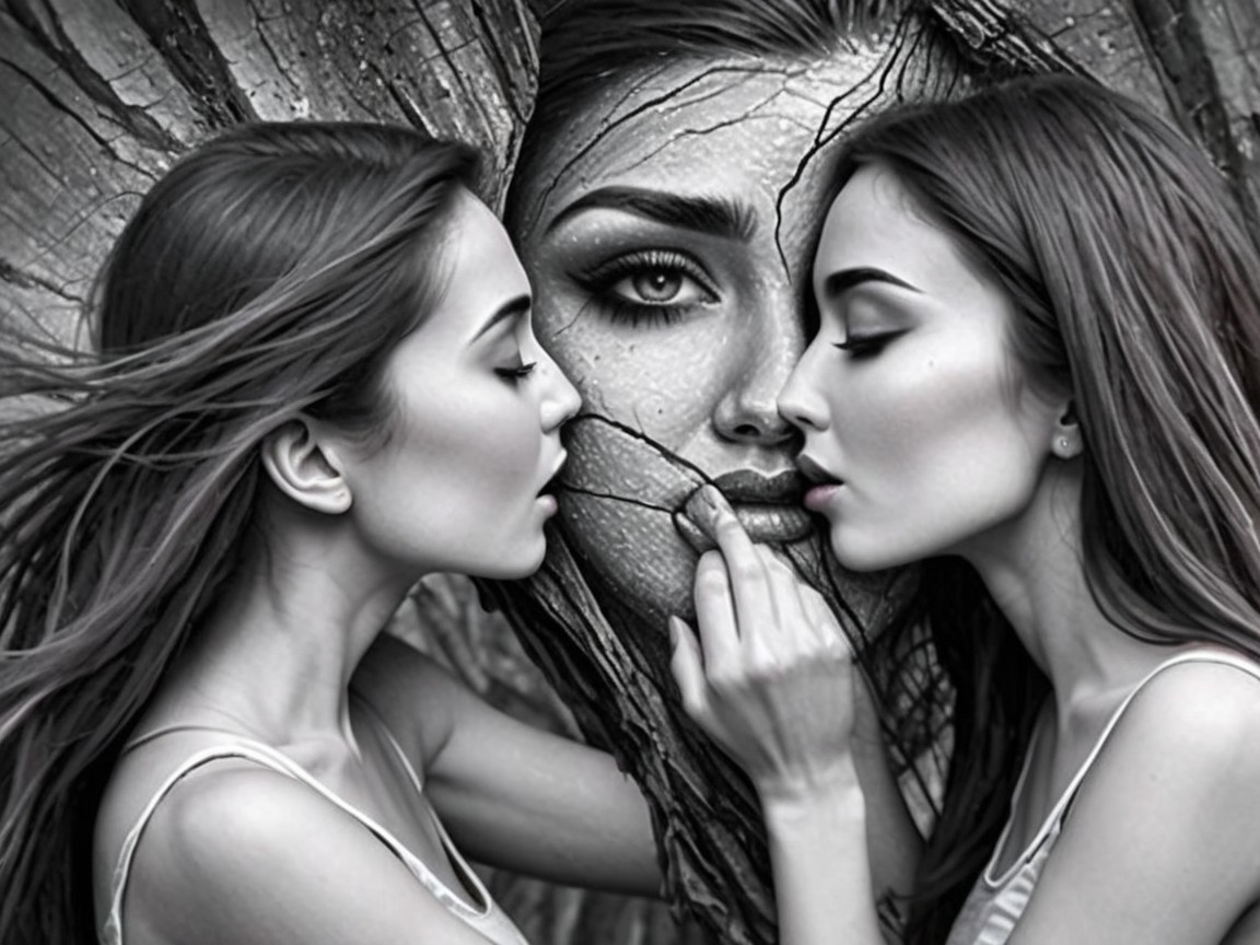Women Mirroring Movements by Black-and-White Mural