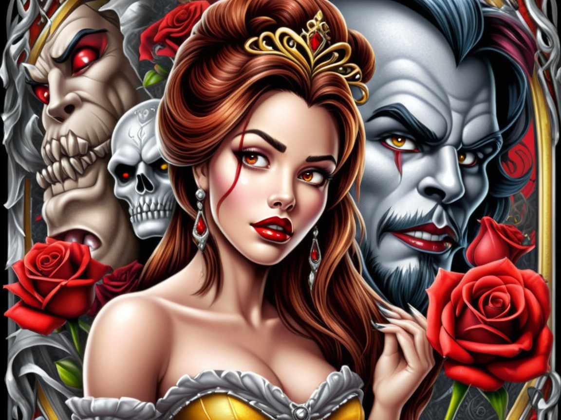 Stylized Woman in Yellow Gown with Gothic Elements