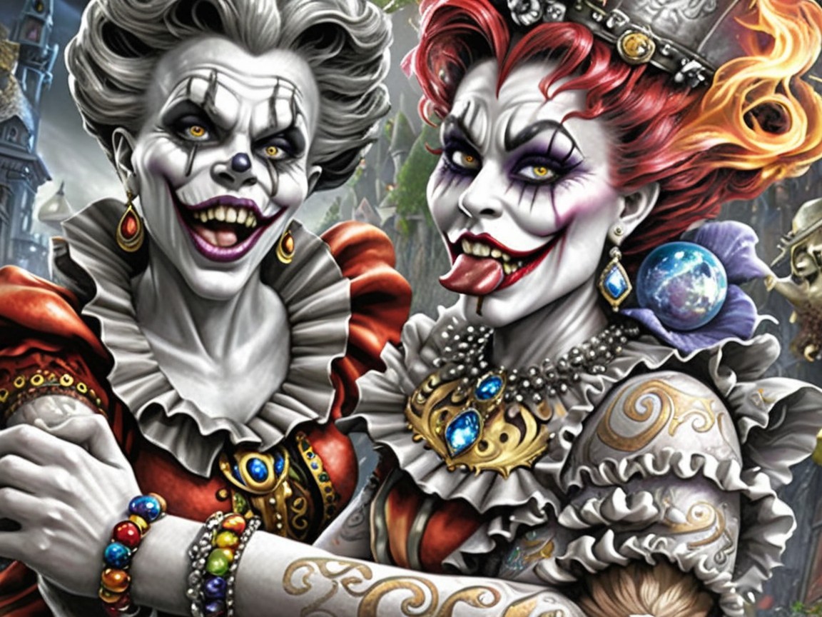 Clown Characters with Vibrant Costumes and Makeup