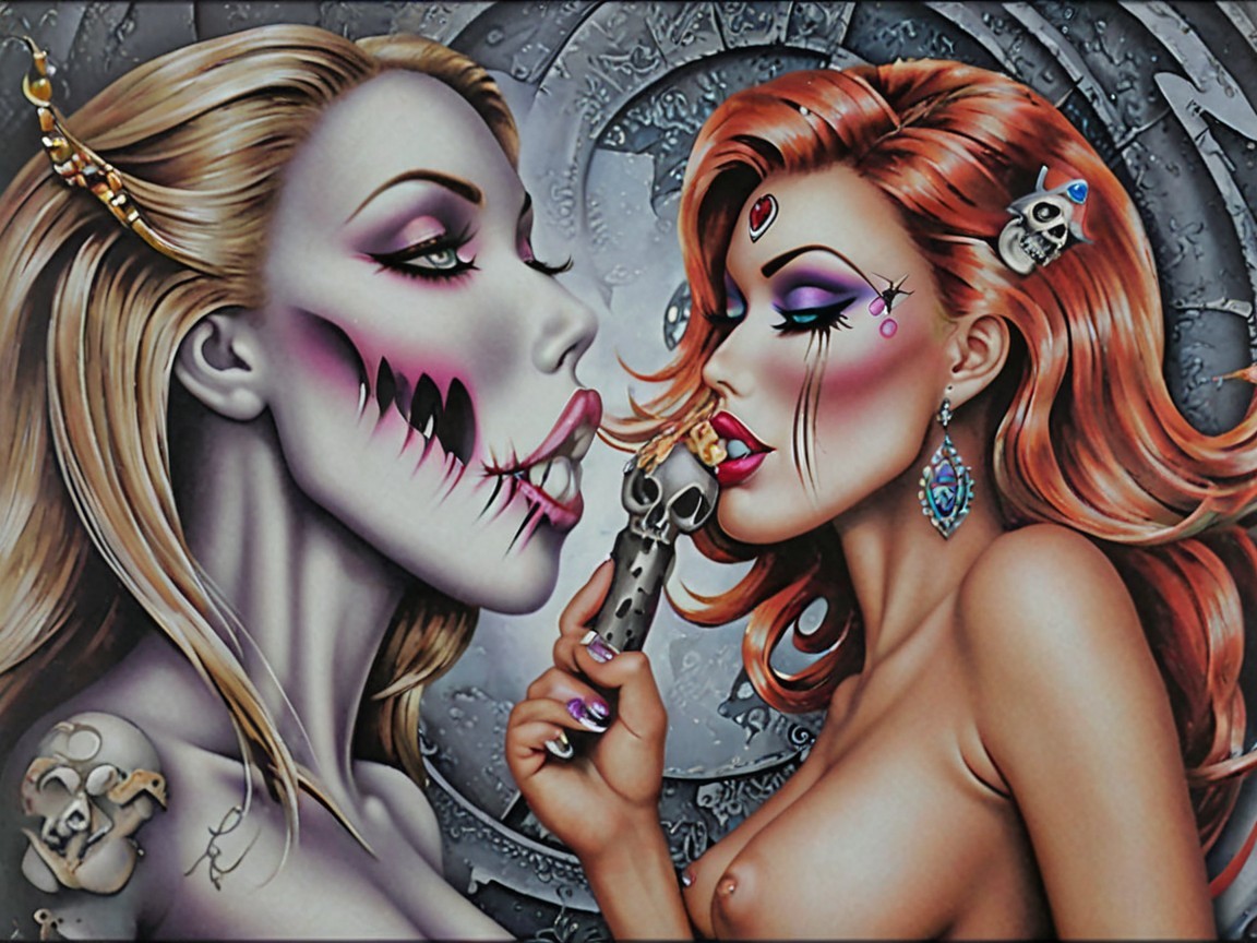 Stylized Female Figures with Intricate Makeup Details