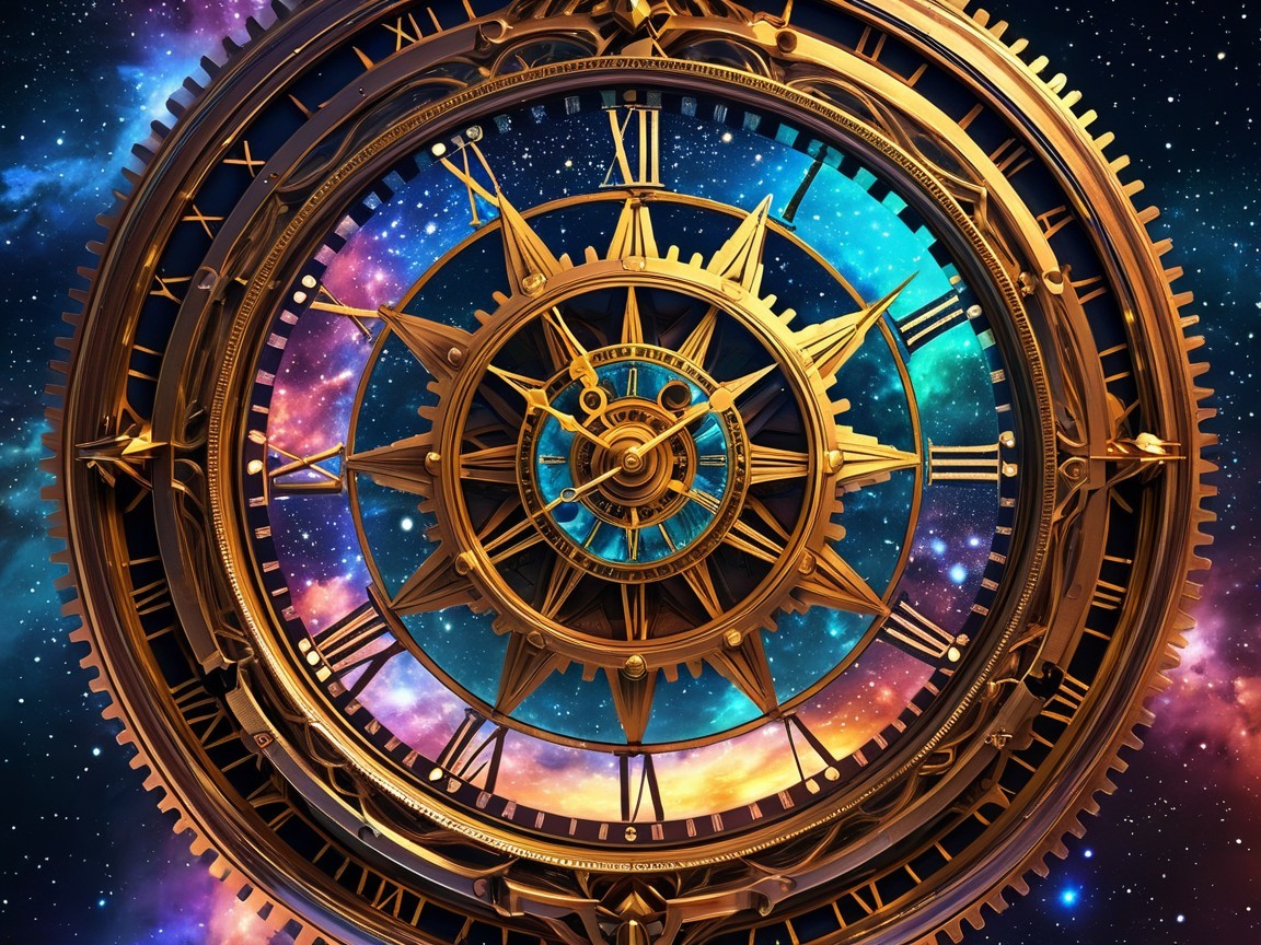 Cosmic Clock with Gold and Bronze Design Elements