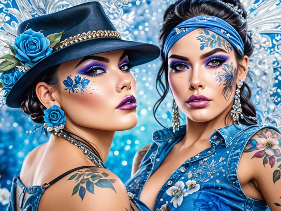 Dramatic Makeup and Floral Denim Fashion Display