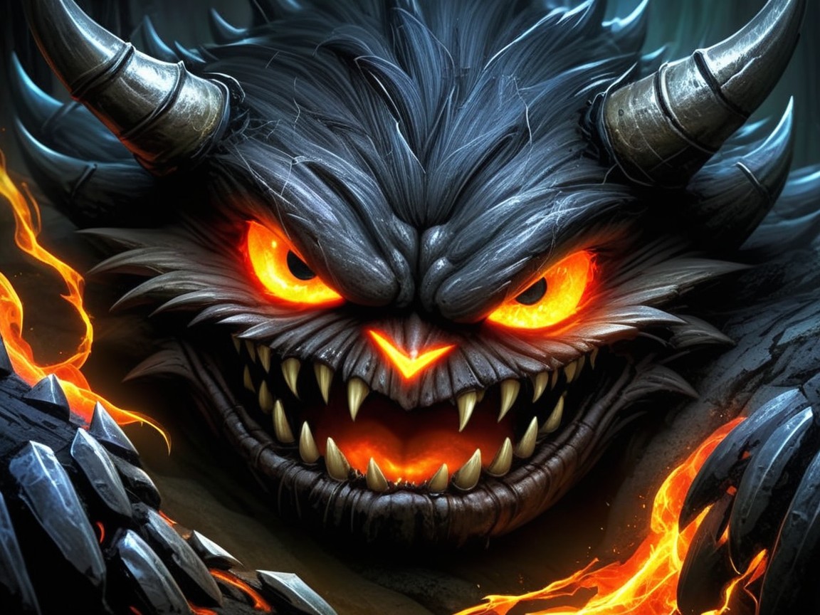 Menacing creature with glowing eyes and fiery claws