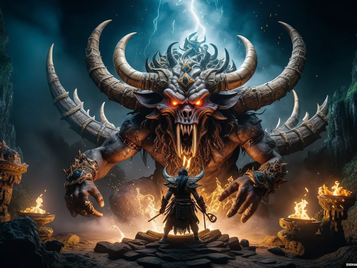 Dramatic Confrontation in a Dark Fantasy Realm