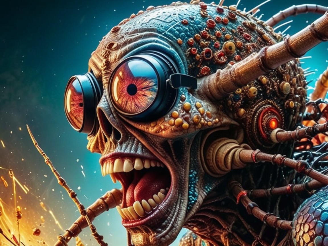 Surreal Cybernetic Skull with Mechanical Features