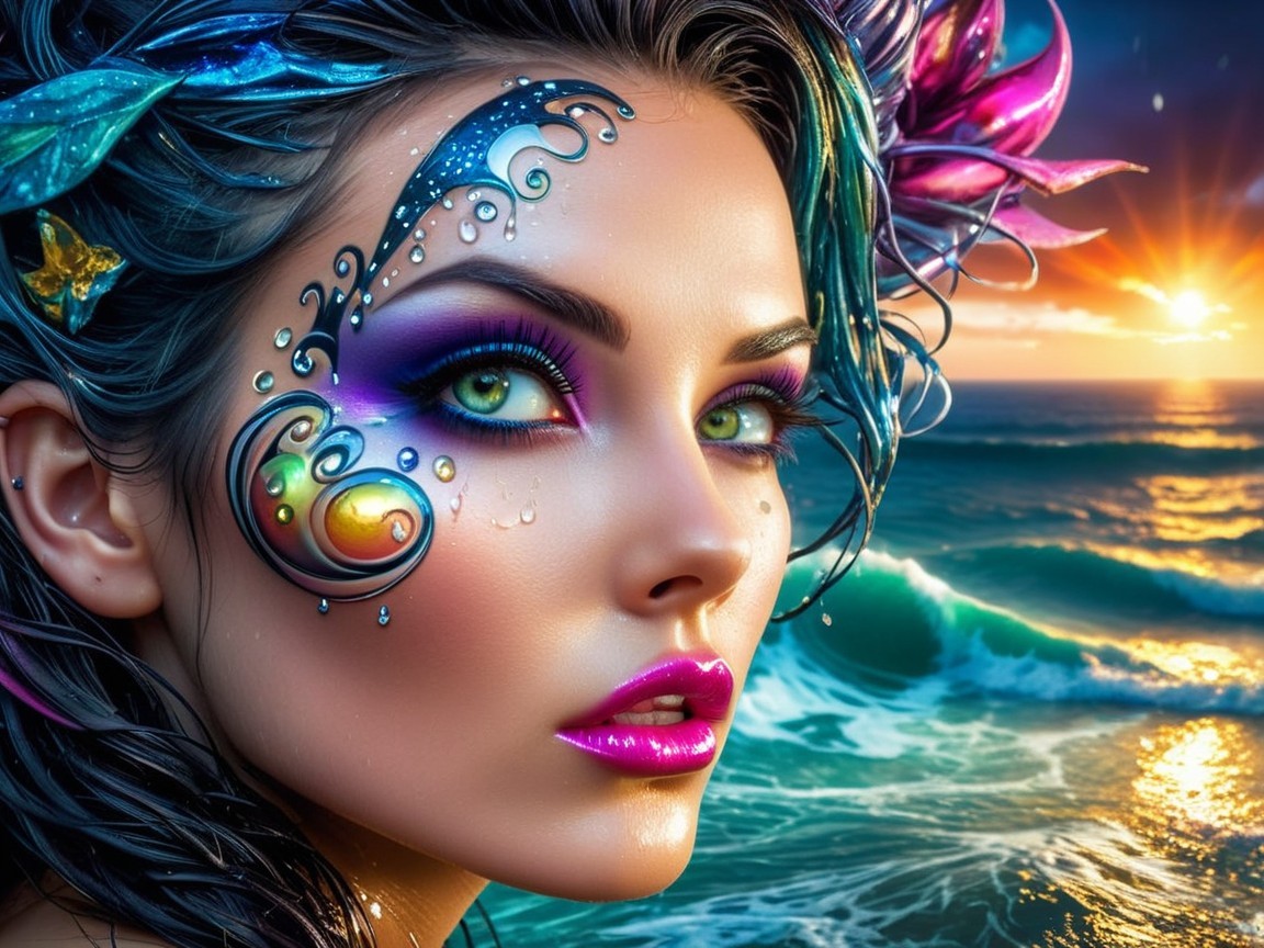 Portrait of a Woman with Colorful Hair and Makeup