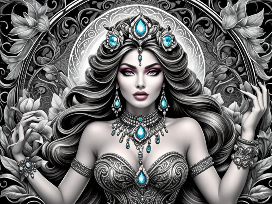 Ethereal Woman with Jewelry and Mandala Background