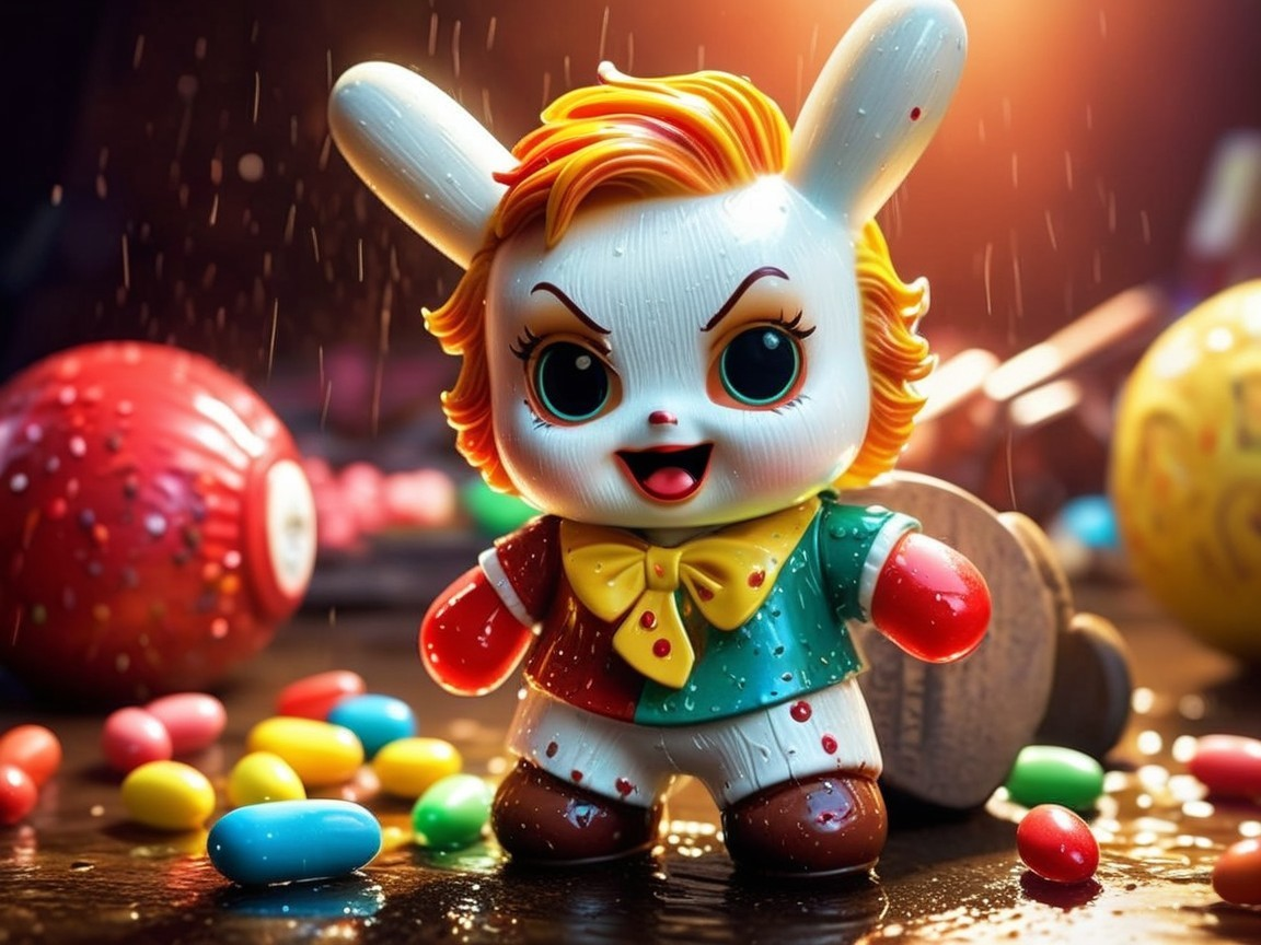 Whimsical Rabbit Toy Character in Colorful Setting