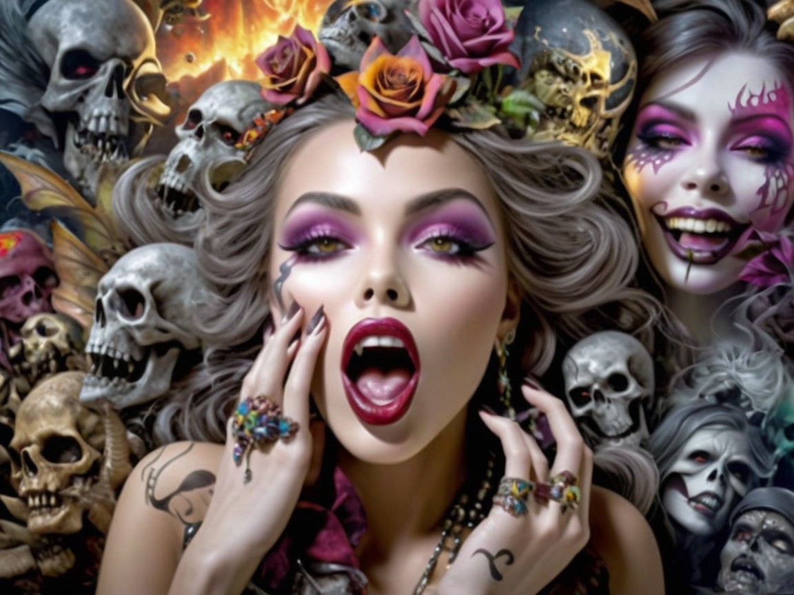 Striking Woman with Dramatic Makeup and Gothic Elements