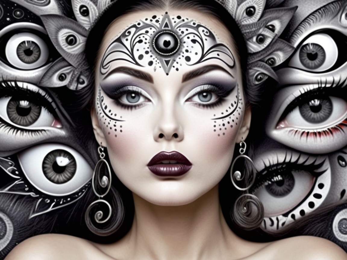 Portrait of a Woman with Intricate Face Paint Designs
