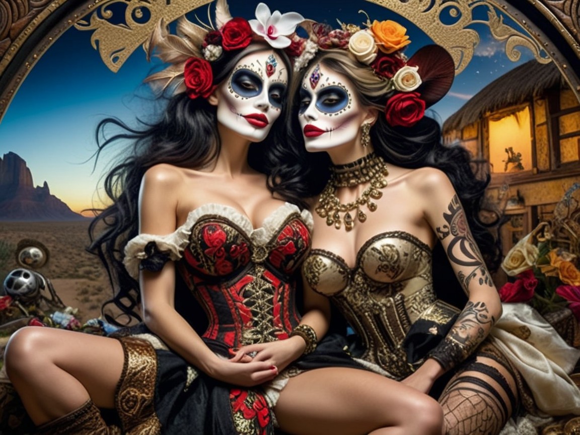 Elegant Women in Vibrant Costumes for Day of the Dead