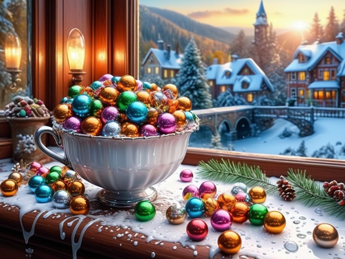 Close-Up of Colorful Christmas Ornaments in Cup