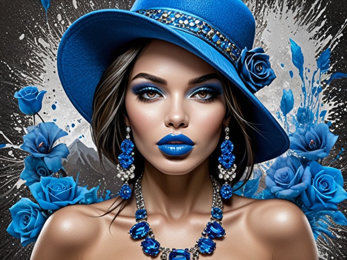 Vibrant Blue Makeup and Accessories on a Woman