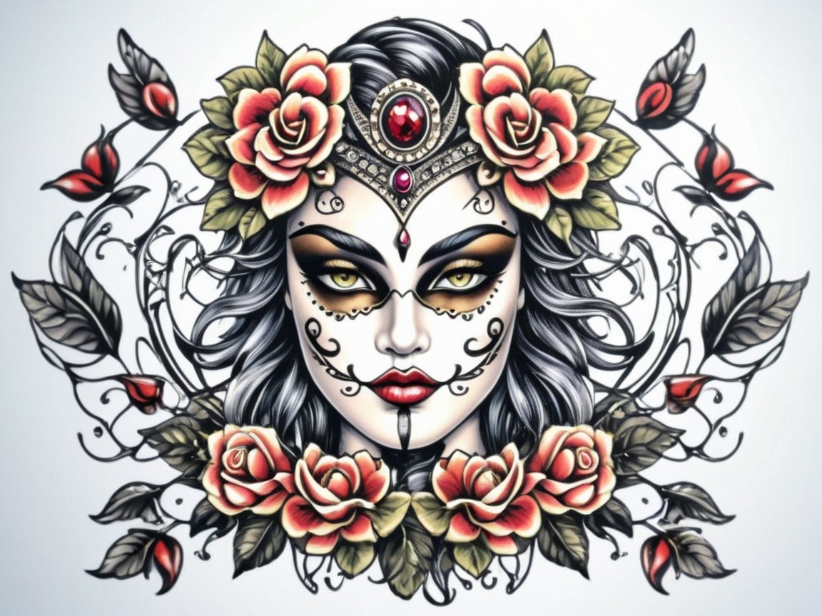 Striking Woman with Black Hair and Dramatic Makeup