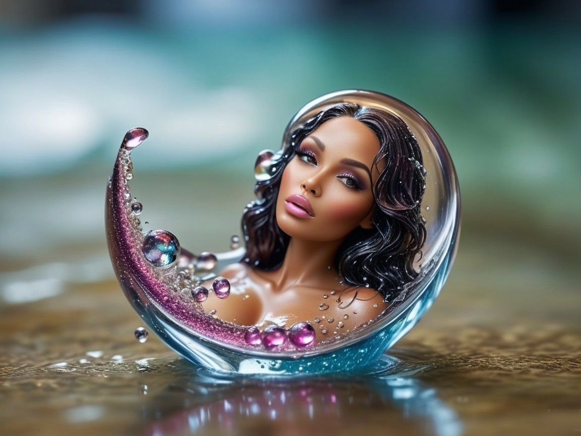 Ethereal Figure in Crystal Wave with Iridescent Colors