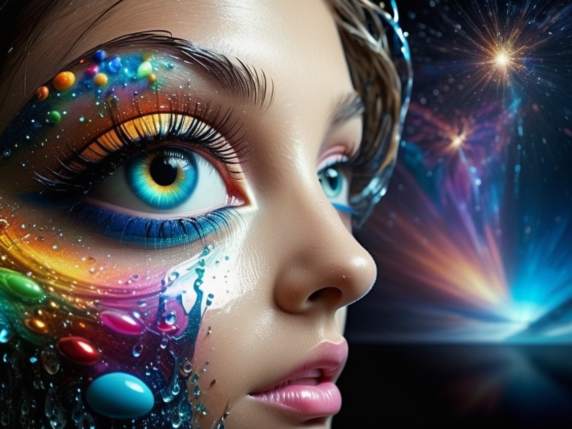 Close-Up Portrait of a Young Woman with Vivid Makeup