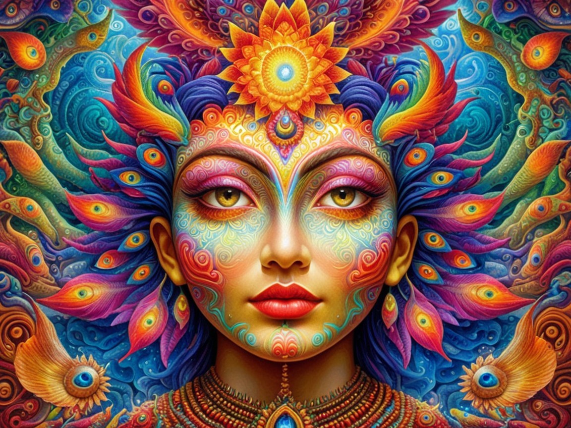 Vibrant Portrait of a Woman with Intricate Patterns