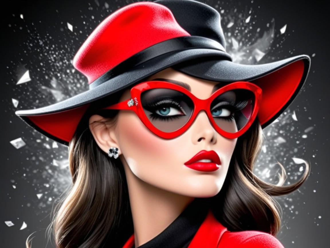 Glamorous Woman in Red and Black Fashion Ensemble