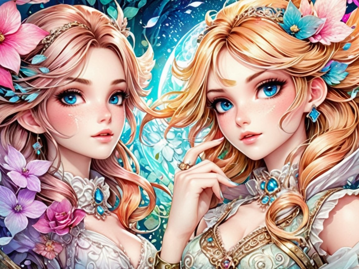 Enchanting Characters with Blue Eyes and Floral Hair